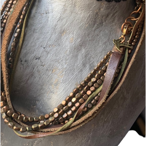 Sparrow Metal & Leather Four Strand Bohemian Earthy Necklace Woman’s Jewelry - Picture 7 of 9